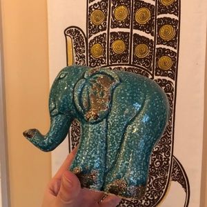 Turquoise Blue Ceramic Glazed Elephant Decor